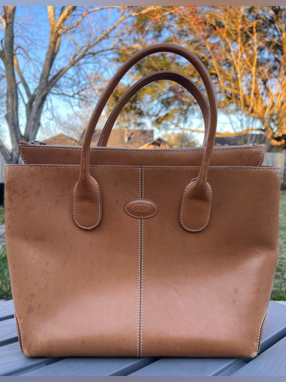 Tod's Camel Natural Leather Double Handle Small Handbag/Tote Bag! - Picture 2 of 14
